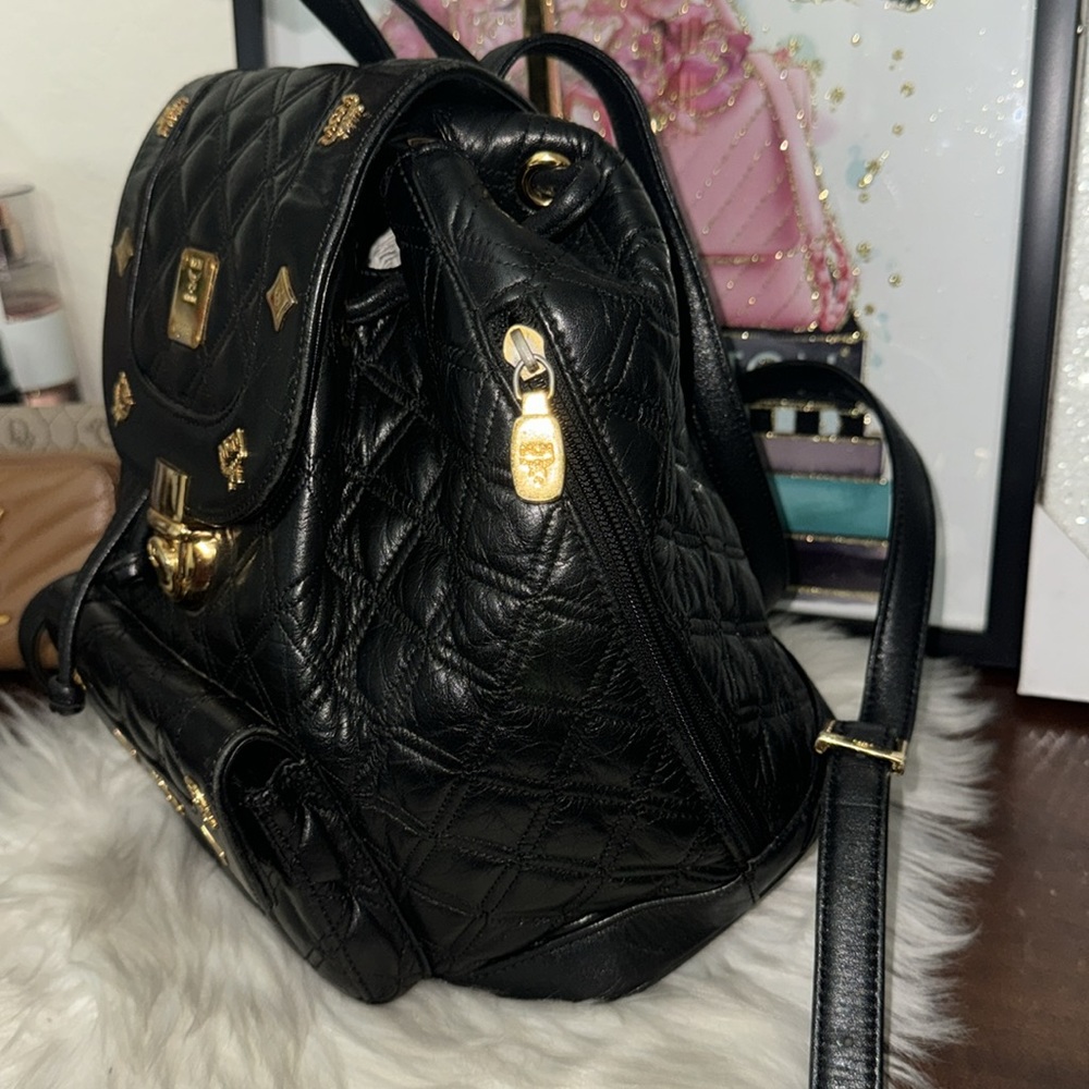 Authentic MCM Quilt Black Leather Backpack - Picture 10 of 14